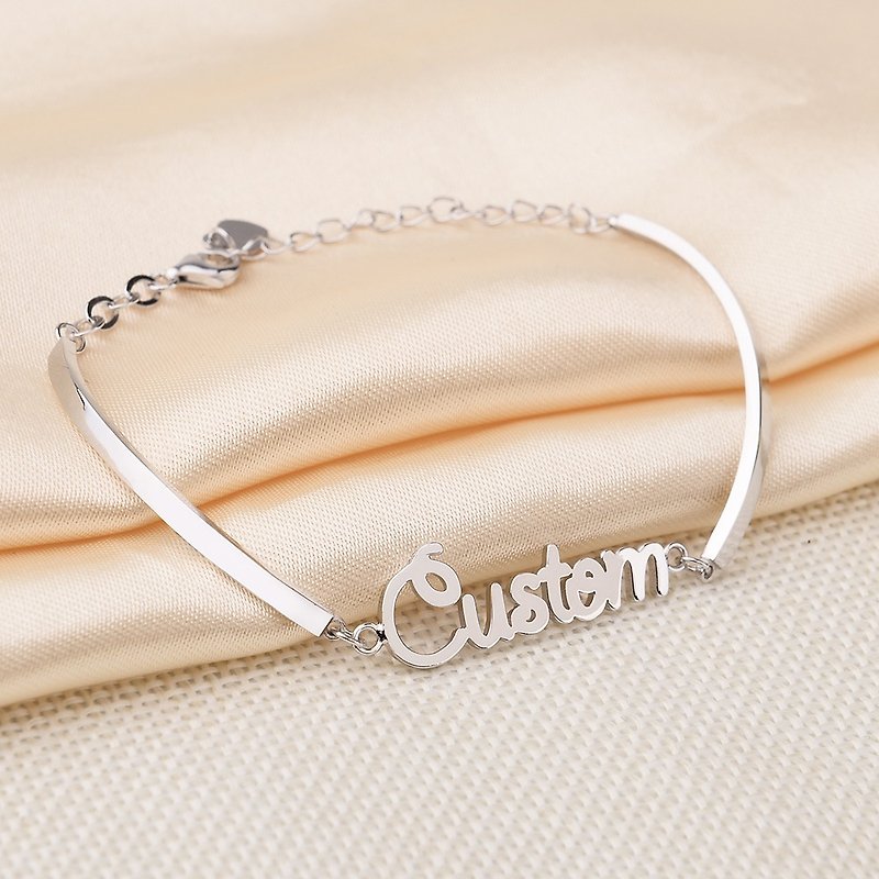 [Silver] Customized bracelet Chinese and English name bracelet 925 sterling silver plated Rose Gold plated 18K gold - Bracelets - Other Metals Silver