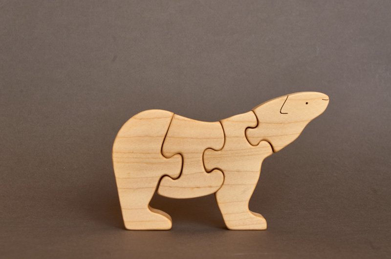 Wooden Polar Bear puzzle toy figurine toddler - ของเล่นเด็ก - ไม้ สีใส