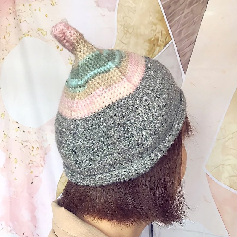 [Pure hand-knit wool hat | 037 wrinkled wool] - หมวก - ขนแกะ สีเทา
