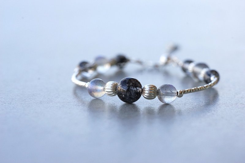 Thoughts - 925 Sterling Silver Black Hair Crystal / Labradorite Bracelet - สร้อยข้อมือ - คริสตัล สีดำ