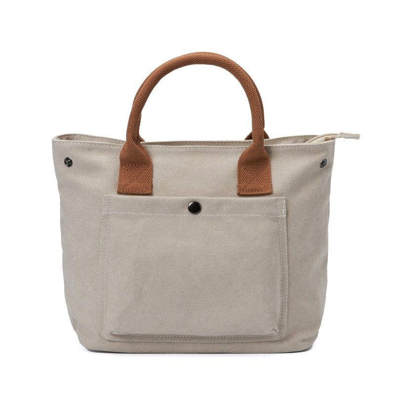 Simple beige one-shoulder canvas portable tote bag / commuter bag storage - กระเป๋าถือ - ผ้าฝ้าย/ผ้าลินิน สีเทา