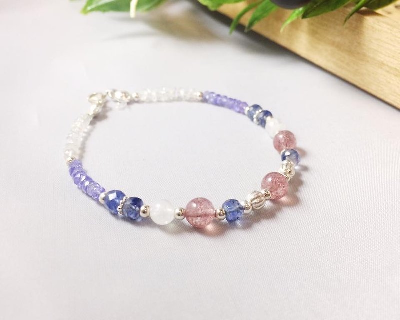 MH Pure Silver Natural Stone Customized Series_ Berry Polyphenols (Tanzanite + Strawberry Crystal) - Bracelets - Gemstone Blue
