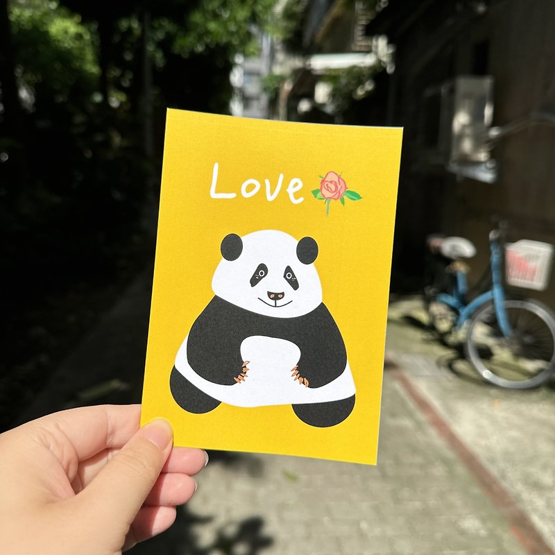 Daily a HA 明信片/卡片 療癒系熊貓阿Q LOVE有勇氣版 (黃) - 心意卡/卡片 - 紙 黃色