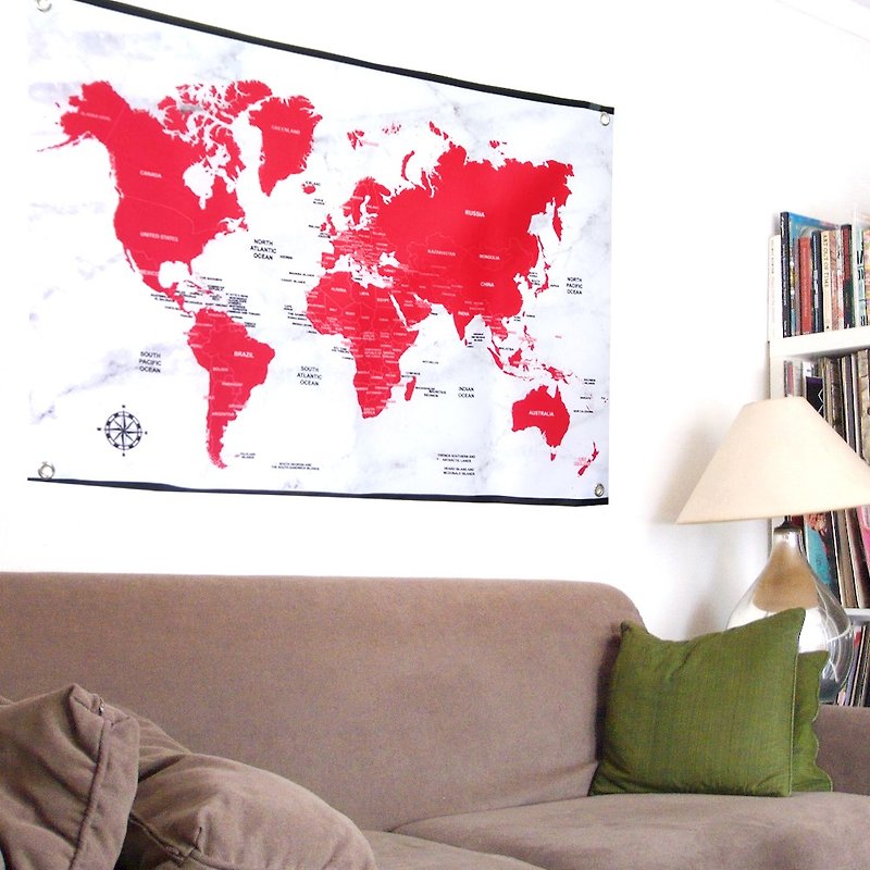 世界地圖掛布 客製化 紅色 壁貼 - 海報/掛畫/掛布 - 其他材質 紅色