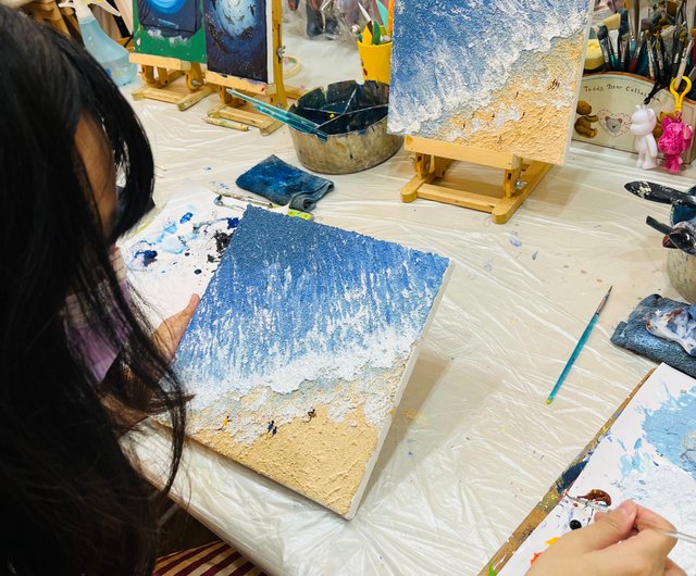 体験・アクティビティ】夏の海景テクスチャ絵画砂絵アクリル絵画