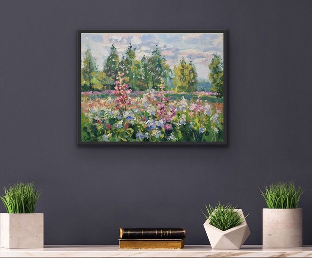 与自然绘画 自然画 風景 油畫 原作 咲く草原 野草 原画