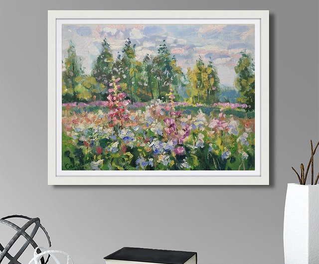 与自然绘画 自然画 風景 油畫 原作 咲く草原 野草 原画