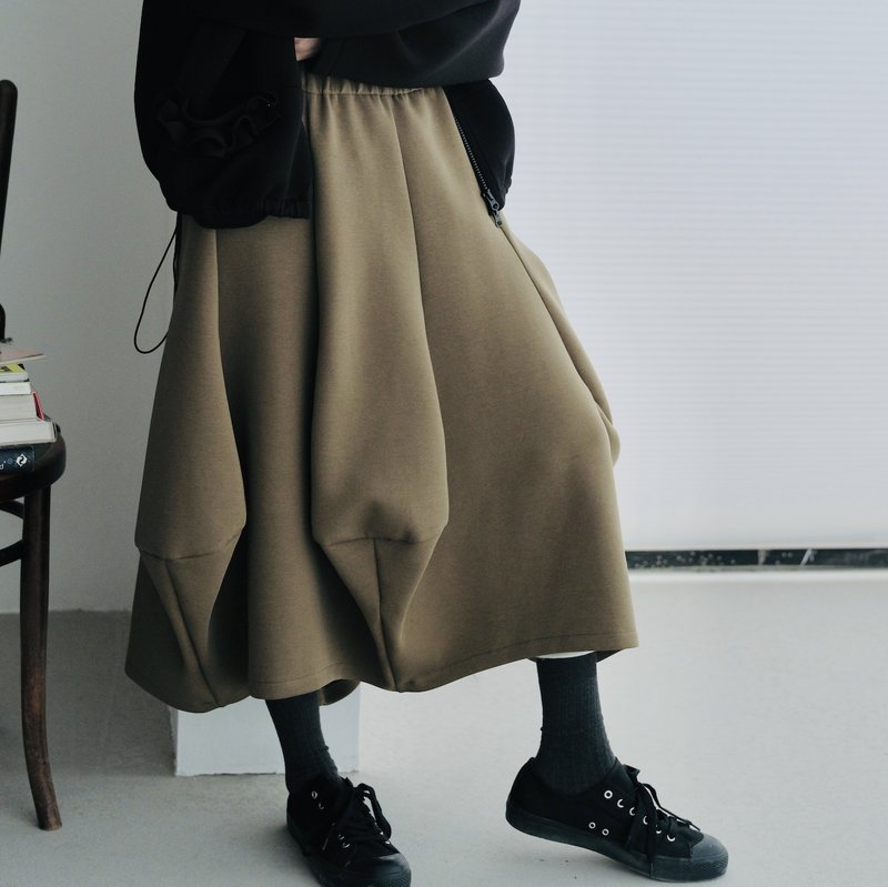 Army green air cotton lantern skirt/long skirt skirt - Skirts - Other Materials Green