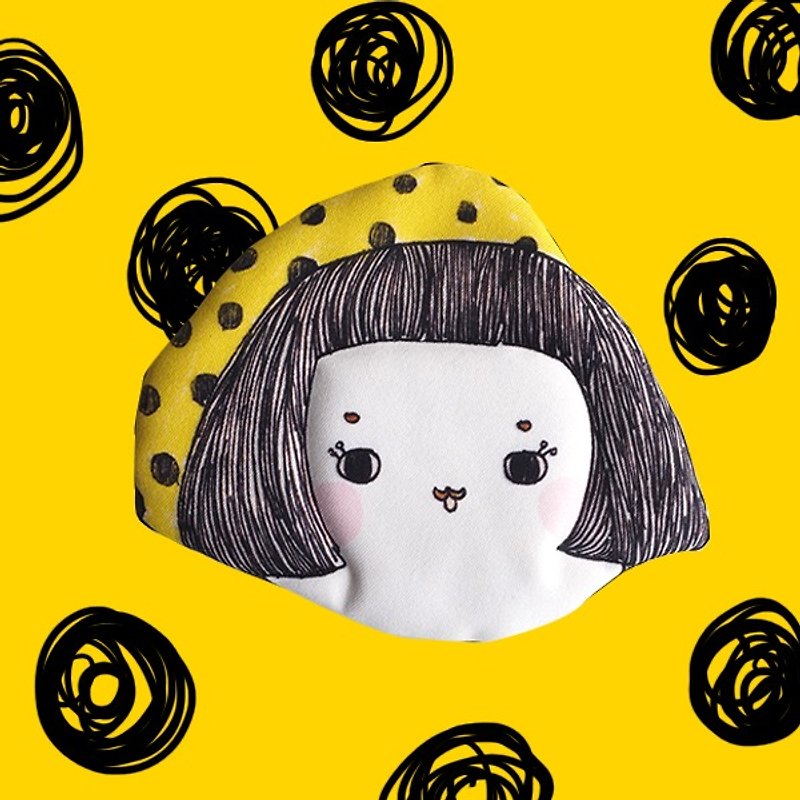 Miss buns face hand-made hand-drawn purse polka dot - กระเป๋าใส่เหรียญ - ผ้าฝ้าย/ผ้าลินิน 