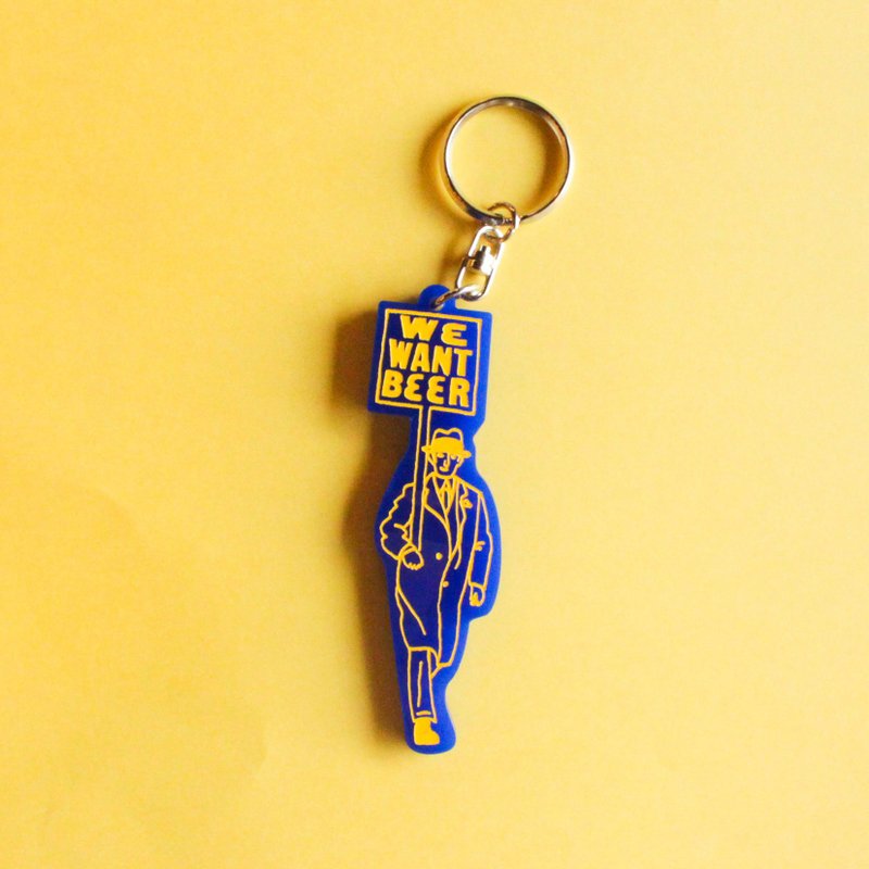 Man with BEER sign Keychain | Yellow - Keychains - Acrylic Yellow