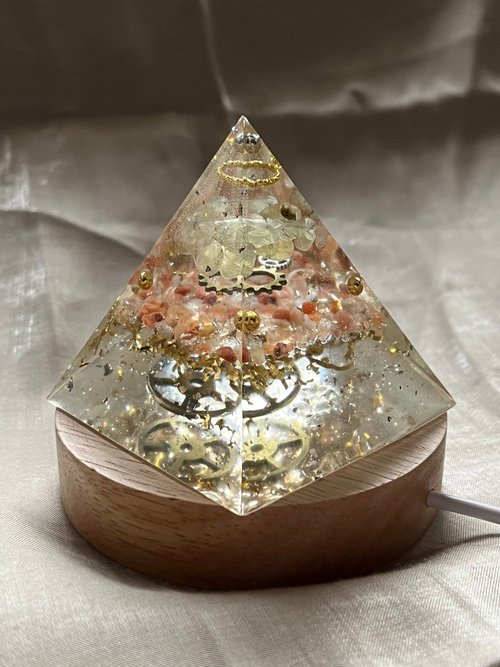 Serendipity Gem｜翡翠．水晶．奧剛 訂製【奧剛能量塔-給不懼挫折的你】葡萄石/橙兔毛-奧根金字塔