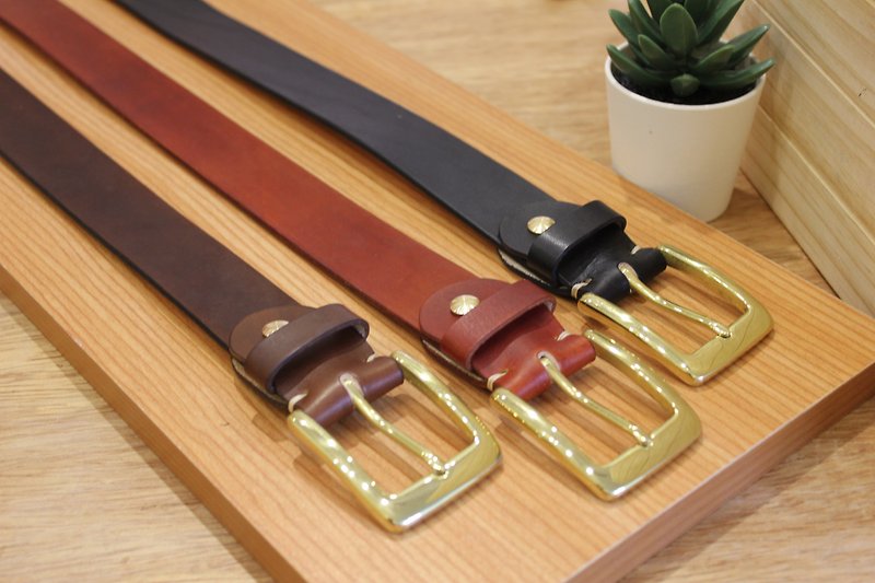 [Mini5] Sparkling face belt (brown) / hand dyed vegetable tanned leather 3.2cm wide belt - Belts - Genuine Leather 