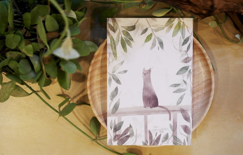 Postcard cat leaf - 卡片/明信片 - 紙 綠色