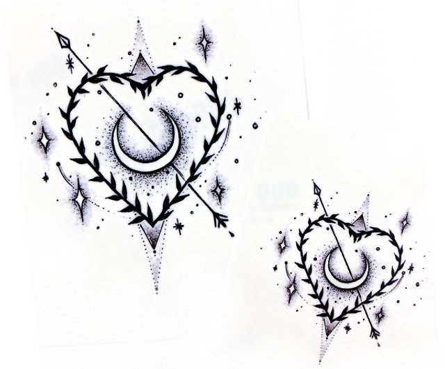 Minimal Temporary Tattoo Art Moon Heart Arrow Alchemy Boho Bohemian Love  Magical - Shop LAZY DUO TATTOO Temporary Tattoos - Pinkoi