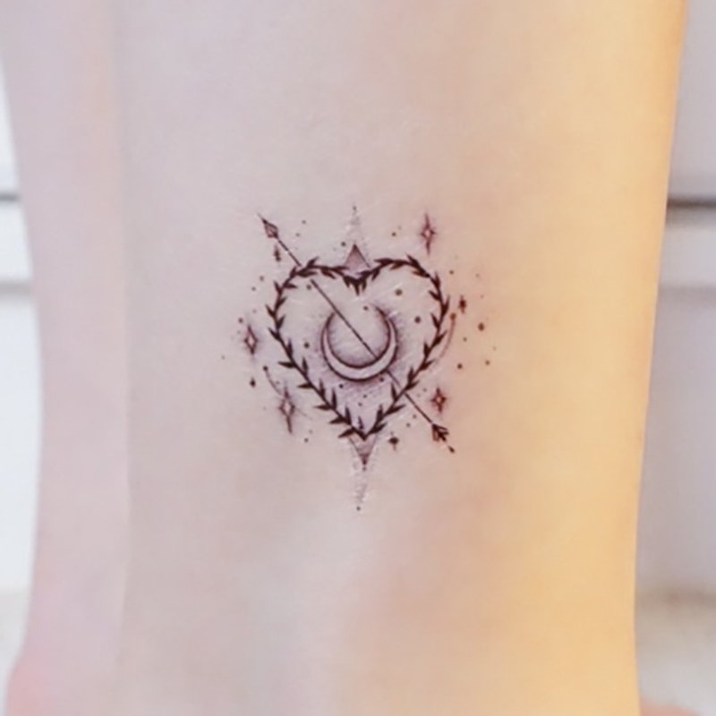Minimal Temporary Tattoo Art Moon Heart Arrow Alchemy Boho Bohemian Love Magical - สติ๊กเกอร์แทททู - กระดาษ สีดำ