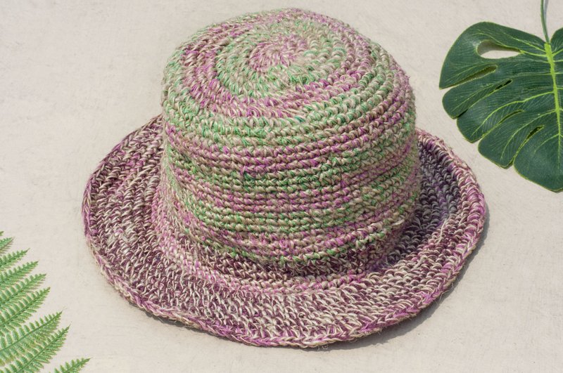 Hand-woven cotton Linen hat knit hat hat hat straw hat Alpine hat - French cranberry - Hats & Caps - Cotton & Hemp Multicolor