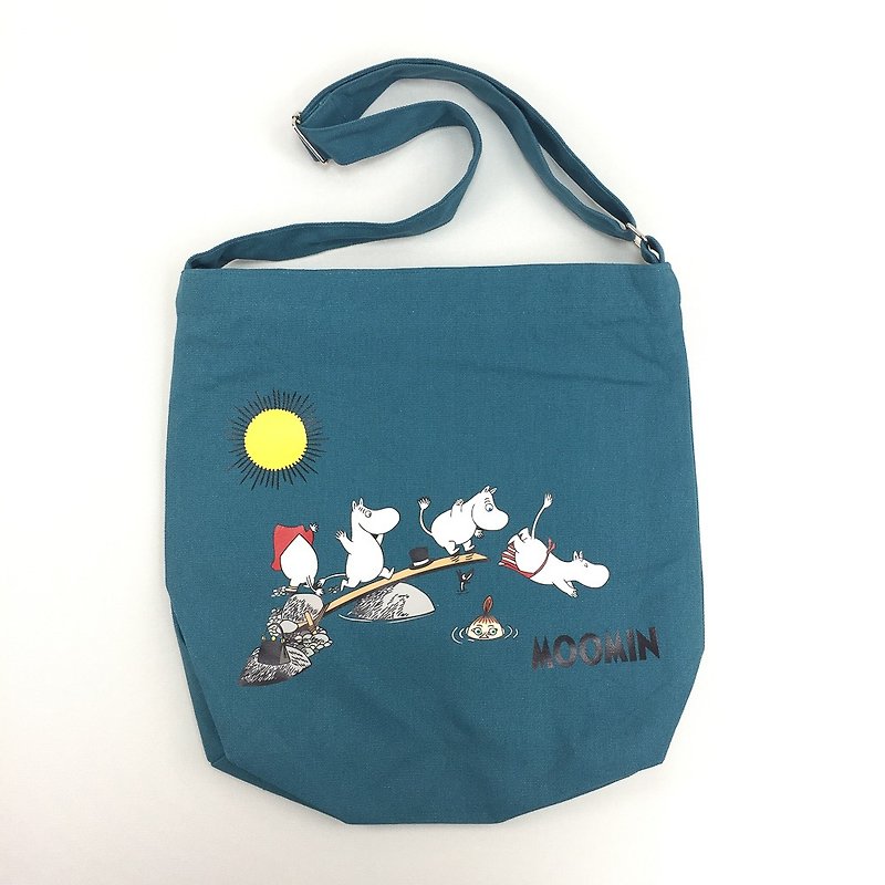 Moomin Moomin authorized - zipper shoulder bag (green), CB10AE01 - กระเป๋าแมสเซนเจอร์ - ผ้าฝ้าย/ผ้าลินิน ขาว