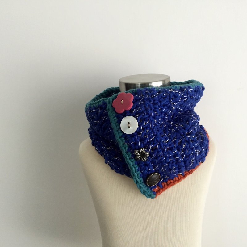 手工鉤織有機棉領口  |  多用途圍巾  |  個性配飾  |  電光藍色 - 絲巾 - 棉．麻 藍色