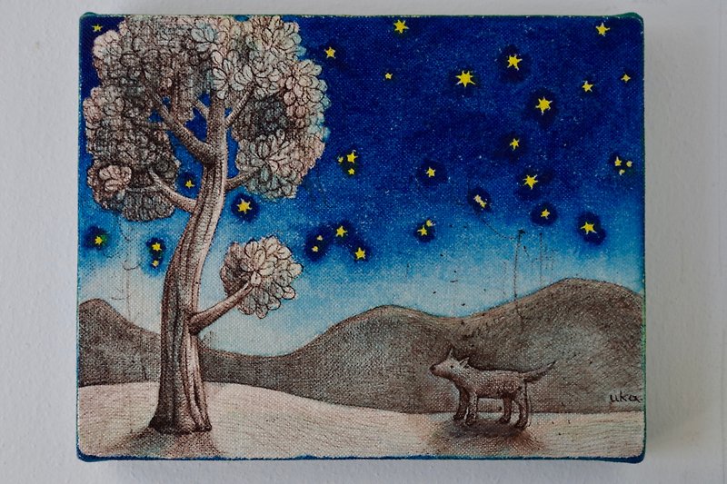[stars] original painting - โปสเตอร์ - ผ้าฝ้าย/ผ้าลินิน สีน้ำเงิน