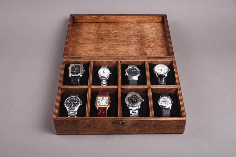 Personalized Watch Box for 4, 6, 8, 10 Watches - Custom Mens Jewelry Organizer - นาฬิกาคู่ - ไม้ 