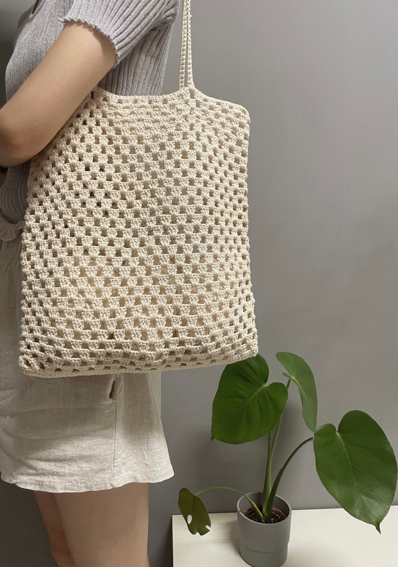 方眼包/手作/編織包/網包 - 側背包/斜背包 - 棉．麻 