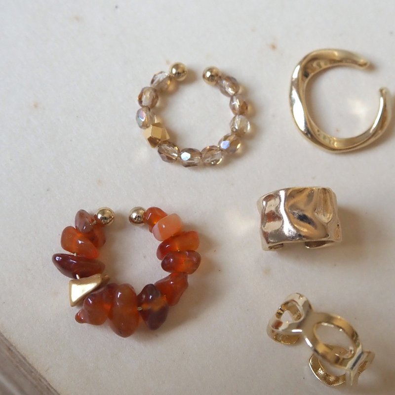 \ Value / 3 sets of Ear Cuffs | Carnelian, Czech Beads, Selectable Gold | July Birthstone | EC-Set7-2 - Earrings & Clip-ons - Semi-Precious Stones Orange