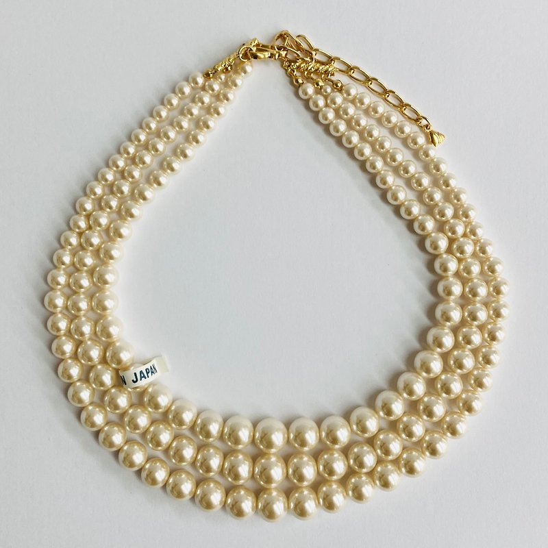 Glass pearl gradation 3-strand necklace/6x12mm approx. 42/44/47cm/cream/G/made in Japan - Necklaces - Glass Gold