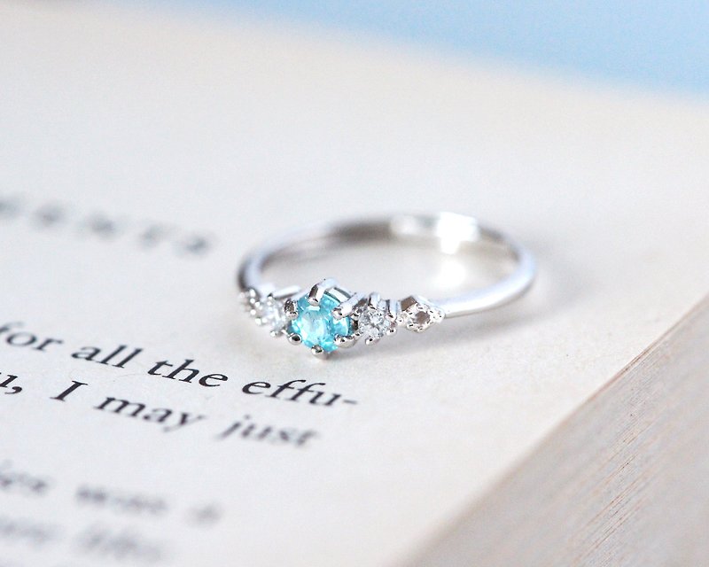 閃耀的-帕拉伊巴藍磷灰石純銀鍍白金戒指3.9mm-生日禮物 - 戒指 - 水晶 藍色