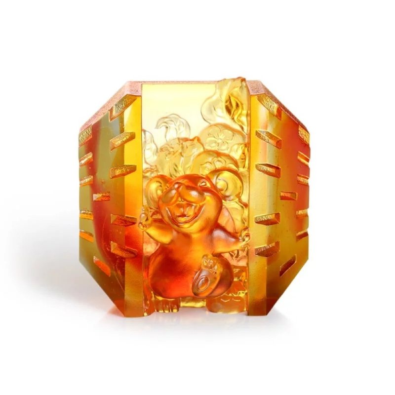 LIULI opens the door to happiness (zodiac sign, money number, fortune, opening the door to wealth) - Items for Display - Colored Glass Orange