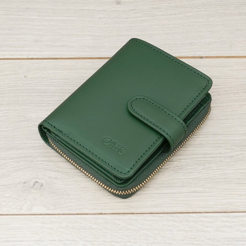 微NG新品-橄欖綠-歐洲植鞣革文青豎款活頁牛皮短夾94161 - 錢包/皮夾/長短夾 - 真皮 綠色