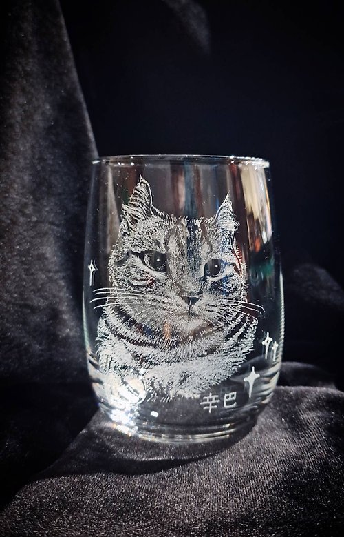 秋玻 客製 - 純手工雕刻玻璃杯 【寵物 - 貓咪】秋玻