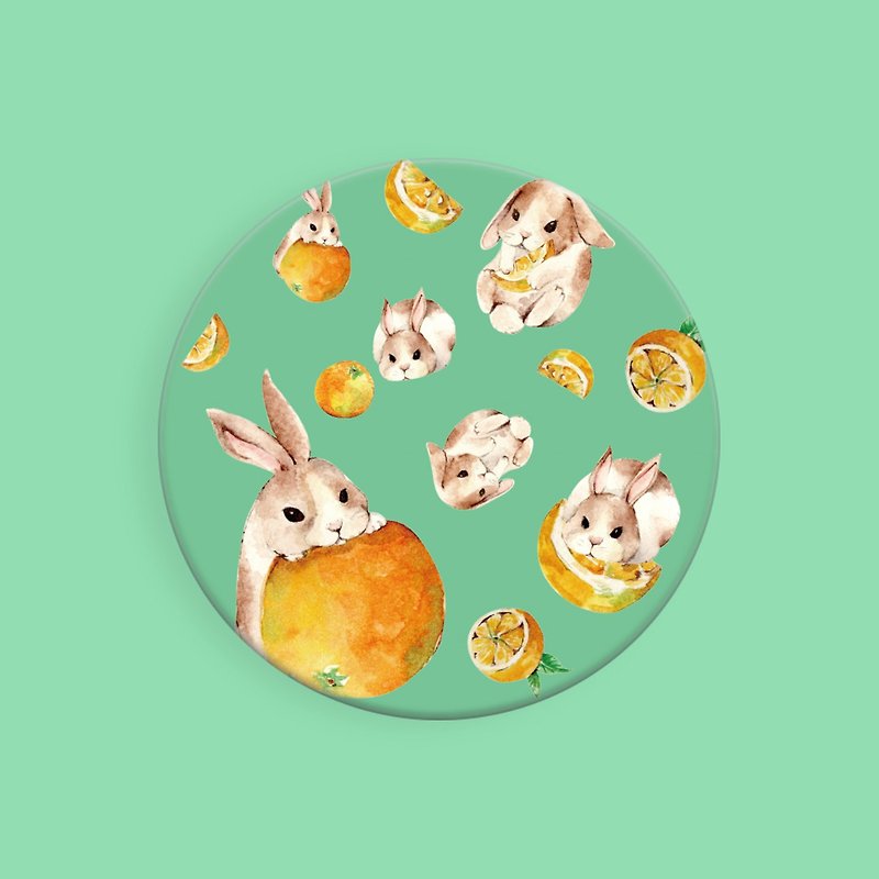 Rabbit and oranges/Illustration round absorbent coaster/Gift exchange - ที่รองแก้ว - วัสดุอื่นๆ สีเขียว