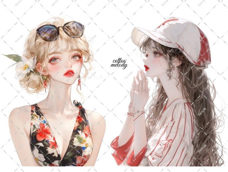 original sticker no.6597 人物ステッカー オリジナルステッカー 人物ステッカー 女の子ステッカー オリジナル人物ステッカー - 貼紙 - 紙 