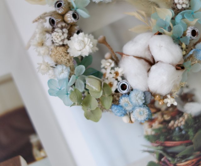 未完成|魅力的な雪の多い冬のドライフラワーフルーツコットンリース