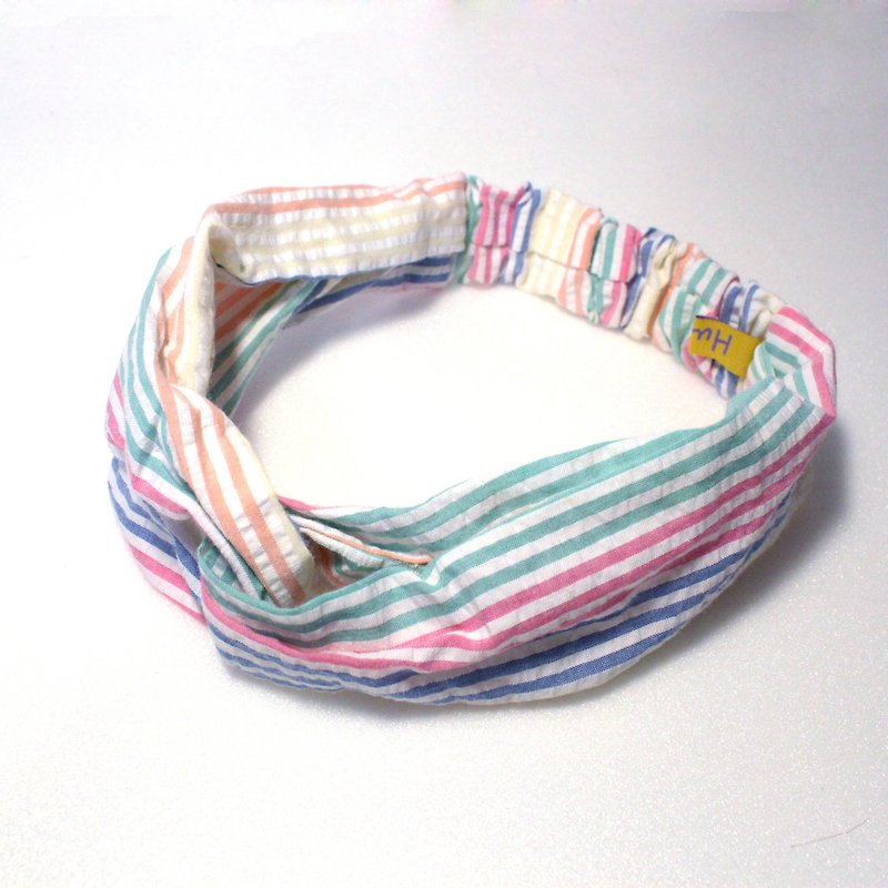 Macaron Rainbow Striped Elastic Headband - ที่คาดผม - ผ้าฝ้าย/ผ้าลินิน หลากหลายสี