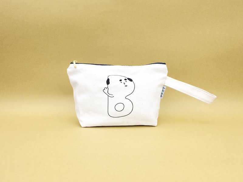 B｜Bald letter embroidered cosmetic bag - กระเป๋าเครื่องสำอาง - ผ้าฝ้าย/ผ้าลินิน 