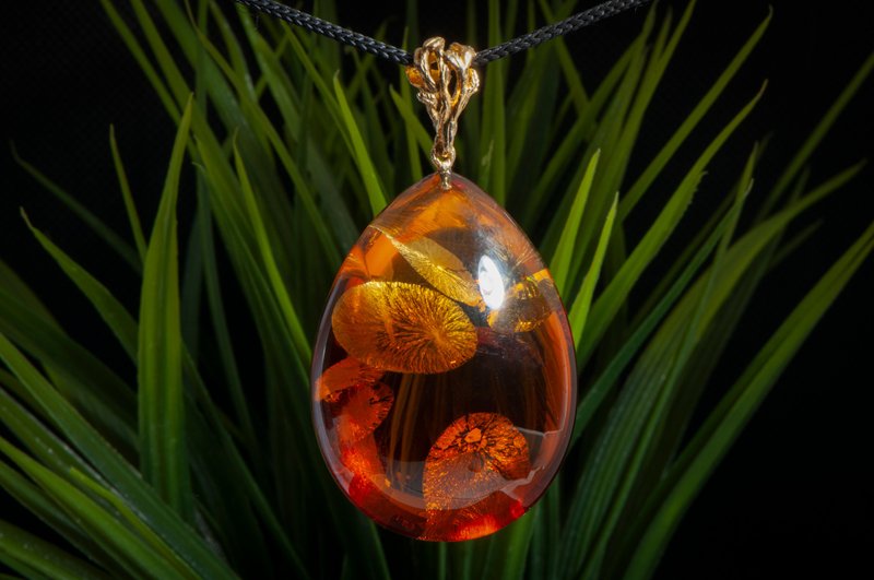 Elegant Handmade Baltic Amber Pendant - Unique Cognac Glitters, Large Statement - Necklaces - Semi-Precious Stones Gold