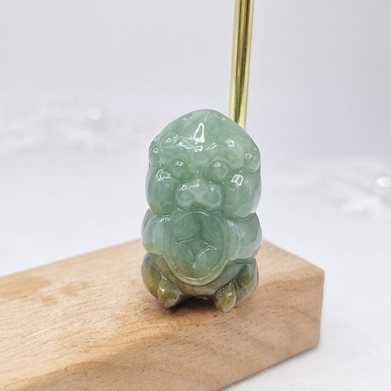 溫潤雙彩色手工雕刻吞金獸吊墜 |天然緬甸玉A貨翡翠 - 項鍊 - 玉石 