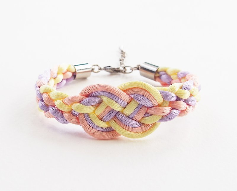 Yellow/Peach/Lilac infinity braided bracelet - สร้อยข้อมือ - วัสดุอื่นๆ หลากหลายสี