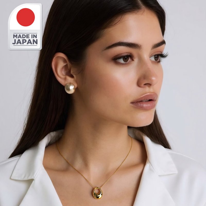 日本製造18K鍍金迷你環形吊墜項鍊 無鎳 紀念幣項鍊 女士女孩 - 項鍊 - 鋁合金 卡其色