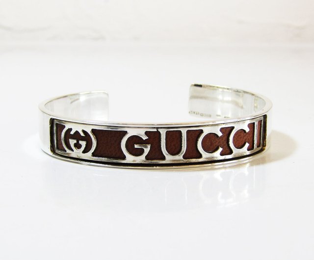 GUCCIバングルヴィンテージオールドグッチ OLD GUCCI オールドグッチ ヴィンテージ シルバー925 ブラウンレザー