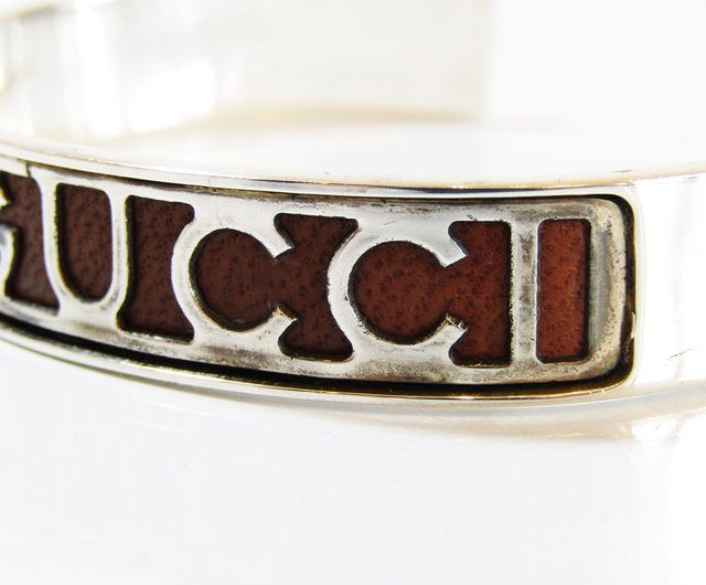 GUCCIバングルヴィンテージオールドグッチ OLD GUCCI オールドグッチ ヴィンテージ シルバー925 ブラウンレザー
