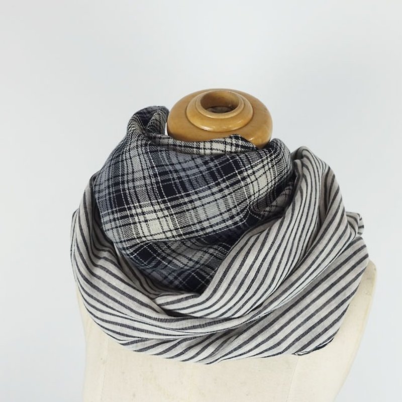 Variety pocket ring towel black gray grid + black plaid / at least 10 variations - Knit Scarves & Wraps - Cotton & Hemp Black