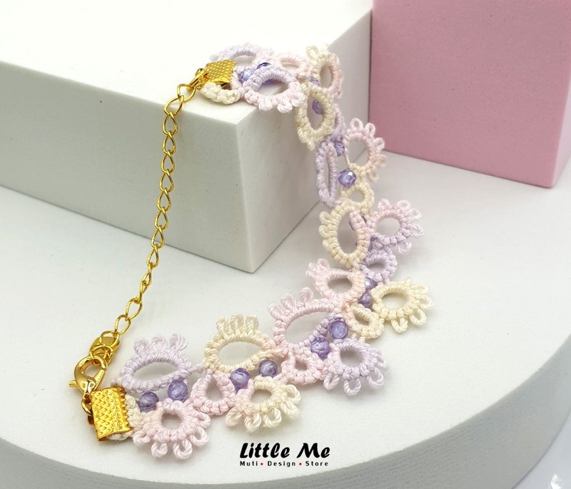Handmade Tatting Lace Sweet Bracelet - Pastel color - 手鍊/手環 - 棉．麻 紫色