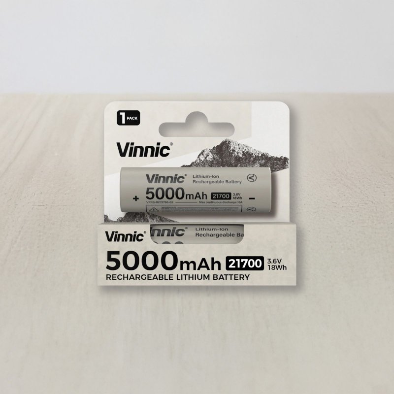 Vinnic 3.6v 5000mAh 21700 可充電鋰電池 - 行動電源/充電線 - 塑膠 卡其色