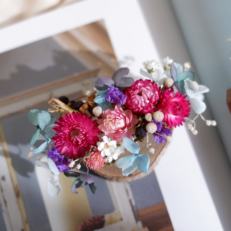 継続する|桃ピンクの紫色の乾燥アジサイの花は花嫁とブライドメイドの結婚式のスタイルストックフォト屋外写真の小さな結婚式の贈り物をヘアピンスプリングクリップ髪飾りの宝石類の結婚式の贈り物をして枯れていません - ヘアアクセサリー - 寄せ植え・花 多色