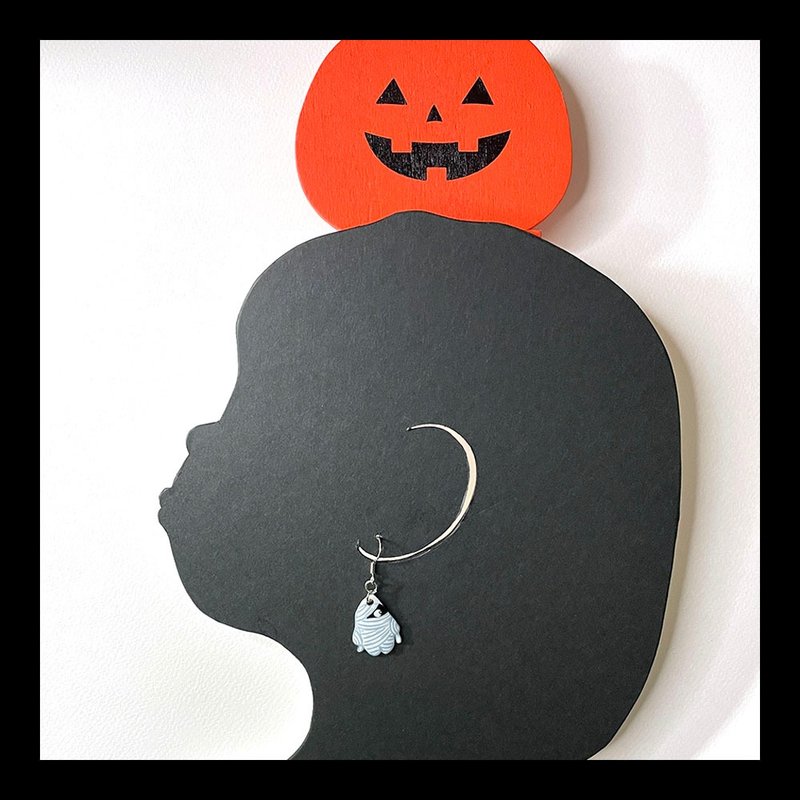 Halloween ornaments mummy hand-painted hand-made earrings - Earrings & Clip-ons - Plastic White