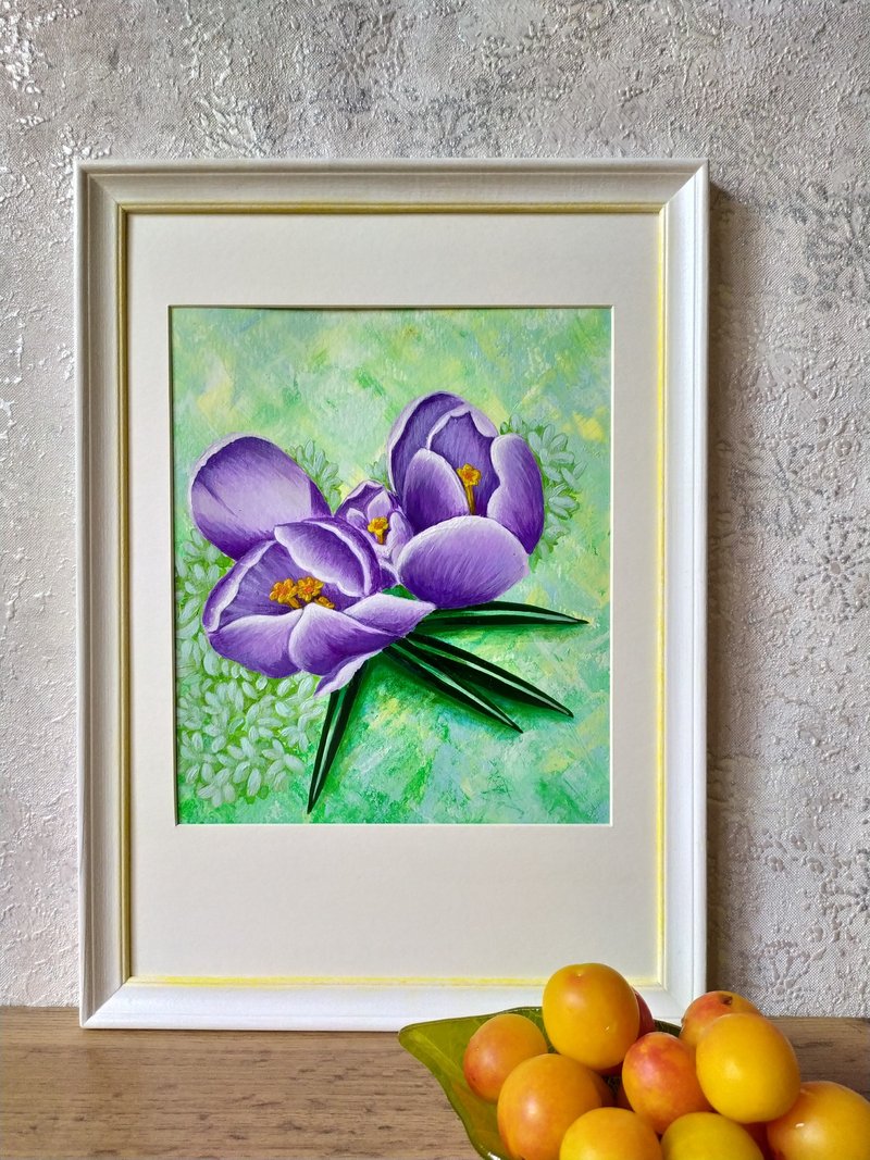 Author's painting - Crocuses. Inspiration from nature. Artist's shop. - Posters - Eco-Friendly Materials Multicolor