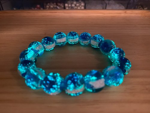 Glass Series] 12MM aqua blue silver foil luminous glass bead