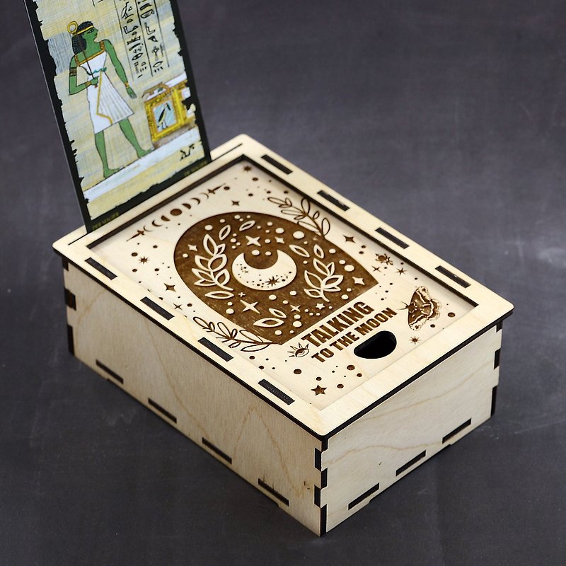 HANDMADE Magic Moon Tarot card box with card display Witch trinket box - Storage - Wood Brown